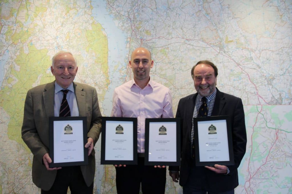 Hackney & Leigh has been awarded top grades in the Best Estate Agency Guide (BEAG) for the fourth consecutive year. Left to Right) Derrick Hackney, Simon Leigh & John Leigh
