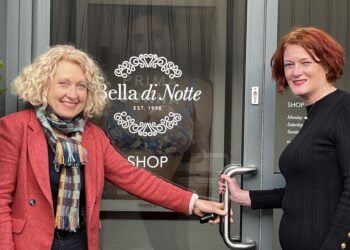 Susan Johnson, founder of Bella di Notte and Jo Ritzema, Managing Director of WCF, at Bella di Notte's retail store and mail-order business in Malton
