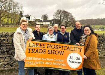 Sarah Tasker from the Lakes Hospitality Trade Show with Callum Alexander (Amblefest), Vivienne Littlefair (Westmorland Dales Festival), Ian Payne (Keswick Film Festival), Hannah Clapp (Muncaster Sausage Festival), James Tasker (Lakes Hospitality Trade Show) and Amy Thompson (Lakes Hospitality Trade Show).