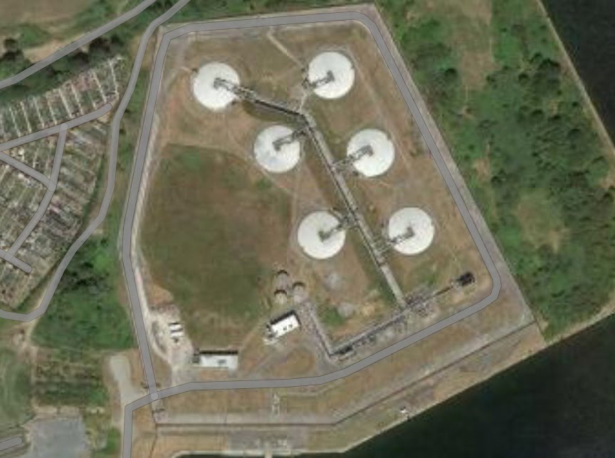 Aerial view of a water treatment plant facility.