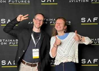 Two people at Sustainable Aviation Futures event.