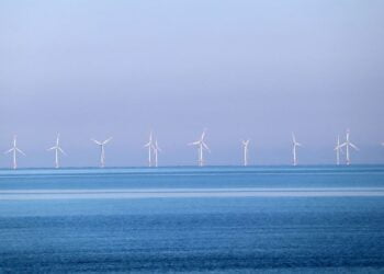 Offshore wind farm in calm sea