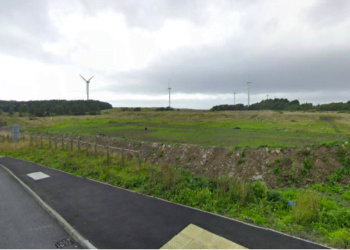 Wind turbines in a green field