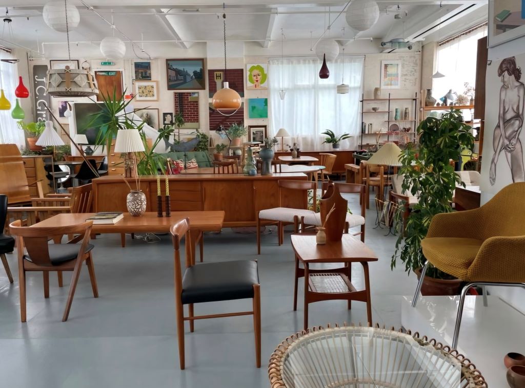 Vintage furniture in a stylish living room setup.