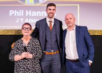 Phil with Jo Brand, who hosted the event and Daniel Grey, sales director, Resapol.