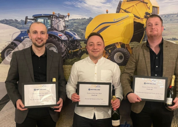 Chris Naylor, Lloyd Ltd group stock controller, George Lloyd, managing director and Jonathan Bell, dealer principal for the Lancashire and Penrith branches.