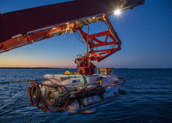 The LR5 submersible is launched from MV Stoker to conduct night operations during Exercise Black Carillion. *** Local Caption *** Exercise Black Carillon 2020 is the Royal Australian Navys Submarine Escape and Rescue exercise, designed to demonstrate and evaluate the Navy's submarine rescue capability.Exercise Black Carillon 2020 was conducted in the West Australian Exercise Area. The James Fisher Defence LR5 submersible was mobilised from its base at Perth, Western Australia to HMAS Stirling before being embarked on MV Stoker.