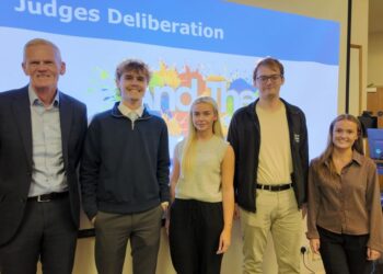 · A winning team! (l-r) Mentor Carl Cookson, and apprentices Adam Garner, Charlotte Robinson, Michael Graham and Lucy Laidlow.