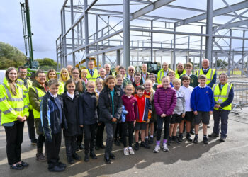 Millom Town Deal Projects. A significant moment in the construction of the new Leisure Centre in Millom has been marked with a marker pen. To celebrate the steel frame of the building going up, local school children joined community leaders, Cumberland Council officers, project funders and contractors to sign the steel girders and leave messages: 11 September 2025
STUART WALKER  PHOTOGRAPHY
Copyright Stuart Walker Photography 2025
ALL RIGHTS RESERVED
