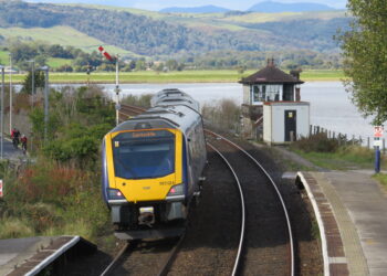 A Northern train leaves Arnside. Pic. N Thompson