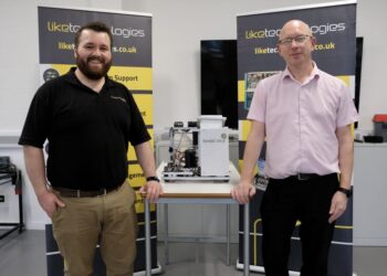 Operations manager Andy Davy and engineer Dan Jackson with robot at Skills Day