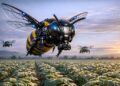 Robotic bees will be constructed as part of the FARMAR project. This image has been generated using AI.