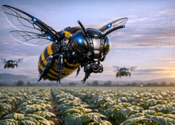 Robotic bees will be constructed as part of the FARMAR project. This image has been generated using AI.