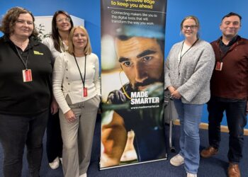 LtoR Ruth Hailwood (Made Smarter), Clare Davis (Made Smarter), Jane Duffy (Made Smarter) - Jenny Morris (Pure Lakes Skincare), Sacha Ceansu (Pure Lakes Skincare)